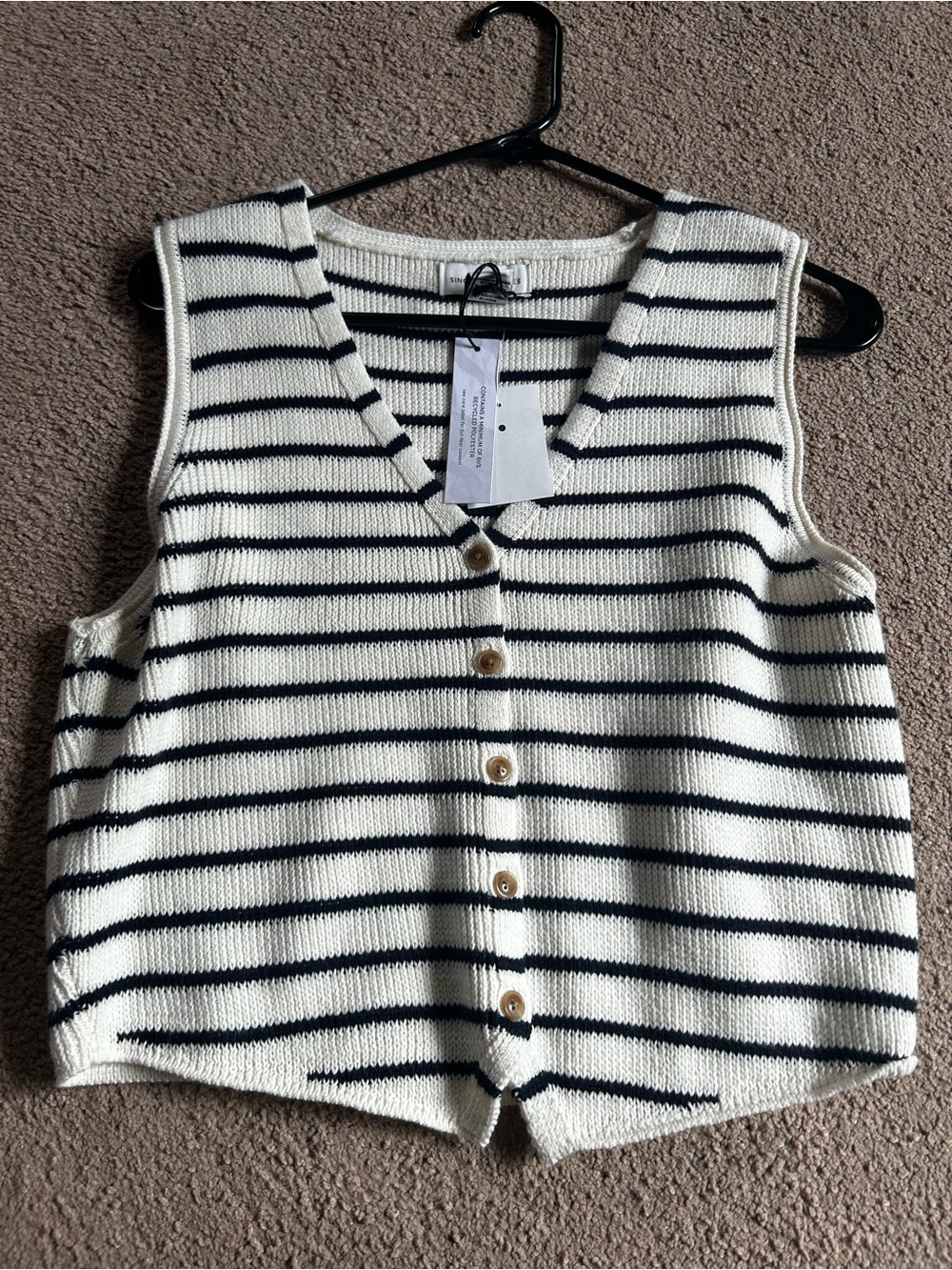 Sincerly Jules White & Black/navy blue?? Striped Knit Button-Front Vest